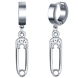 feilok Stainless Steel Earrings for Men Hoop Earrings Ear Piercing Women's Stud Earrings for Women with Pendant, Stainless Steel