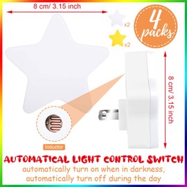 4 Pieces LED Plug-in Night Light for Kids Dusk to Dawn Sensor Star Night Lights Pentagram Shaped LED Light Lamps for Bedroom Bathroom Kids Room, Take Care Children Sleep, Warm Yellow and Warm White