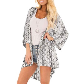 CASURESS Women's Cardigan-Sheer Kimono Loose Summer Floral Print Cover Ups (XX-Large, Snake Tattoo)