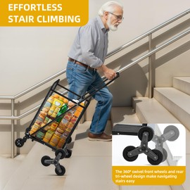 DWVO Folding Stair Climber Shopping Cart, Tri-Wheel Design & 360° Swivel Wheels, Ideal Heavy Duty Utility Cart for Shopping, Laundry, Travel & Stairs for Seniors