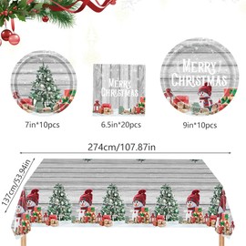 Yontree 41PCS Christmas Party Tableware Set Christmas Tablecloth Christmas Plates Napkins Xmas Dinnerware Christmas Party Supplies(10 Guests)