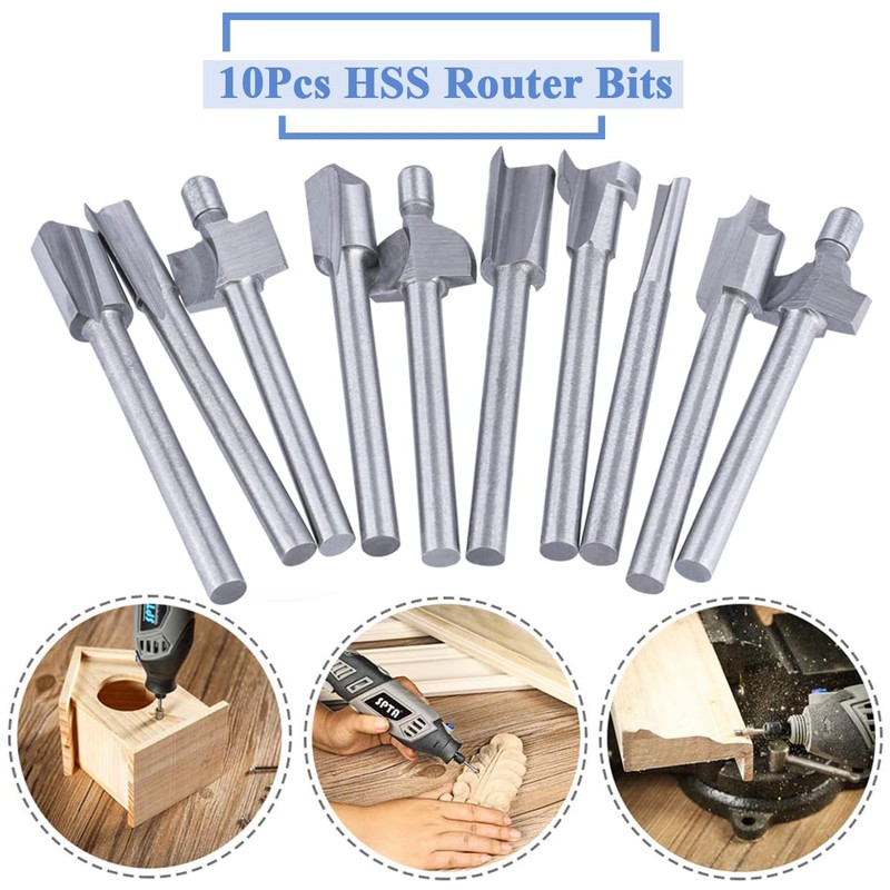 Wolfride 10Pcs HSS Router Bits, Carbide Engraving Bit Set with