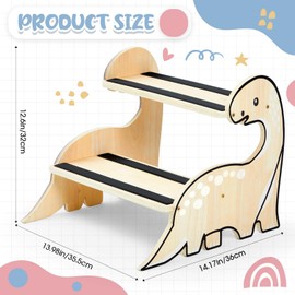 DoubleFill Wooden Step Stool for Kids Toddler Step Stool Two Step Stool Sink Stool for Toddlers Childrens Kids Kitche with Non Slip Pads for Bathroom Sink Kitchen Bedroom(Dinosaur)