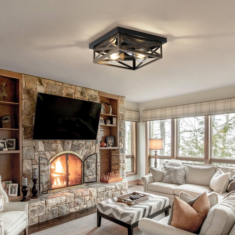 DIKAIDA 2Pack Rustic Flush Mount Ceiling Light Fixture, Modern Farmhouse