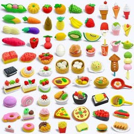 LanMa - Juego de 70 gomas de borrar para niños, frutas, postres de frutas, rompecabezas de pasteles, lindos borradores para la escuela, premios de clase, regalos de fiesta