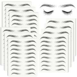 20 Sheets 180 Pairs Eyebrow Tattoo Sticker Waterproof 4D Hair-Like Natural Fake Tattoo Eyebrows Transfers Stickers Peel Off Brows Grooming Shaping Makeup Sticker for Women Girls,Black