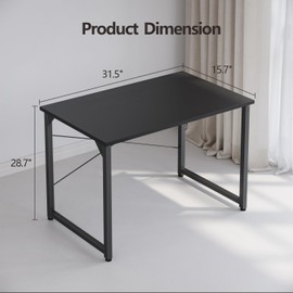 CubiCubi Computer Desk 32" Study Writing Table for Home Office, Modern Simple Style PC Desk, Black Metal Frame, Dark Black