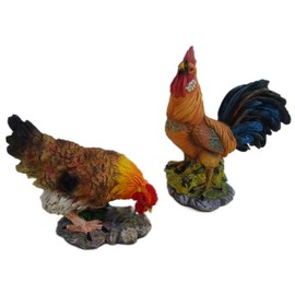 Generisch 2er Set Huhn 11 x 11 cm & Hahn 16 x 14 cm Ostern Tischdeko Figur Deko SRBG K25