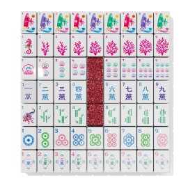 PANDATIME  High End Mahjong Board Game 160 Tiles with 4 Racks and Pushers in Wooden Storage Box for Holiday Gift Giving NewColor: rw1006-pd01-purple