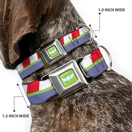 Buckle-Down Collar con Hebilla para cinturón de Seguridad para Perro, Toy Story Buzz Lightyear con Rayas Rojas, Verdes y moradas, de 28 cm a 48 cm de Ancho, Multicolor (DC-SB-DYXU-WDY494-1.0-M)