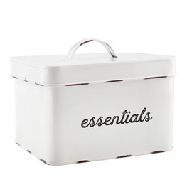 AuldHome Design Enamelware Tampon Holder for Bathroom Storage (White); Feminine Supply Organizer Divided Box w/ Lid