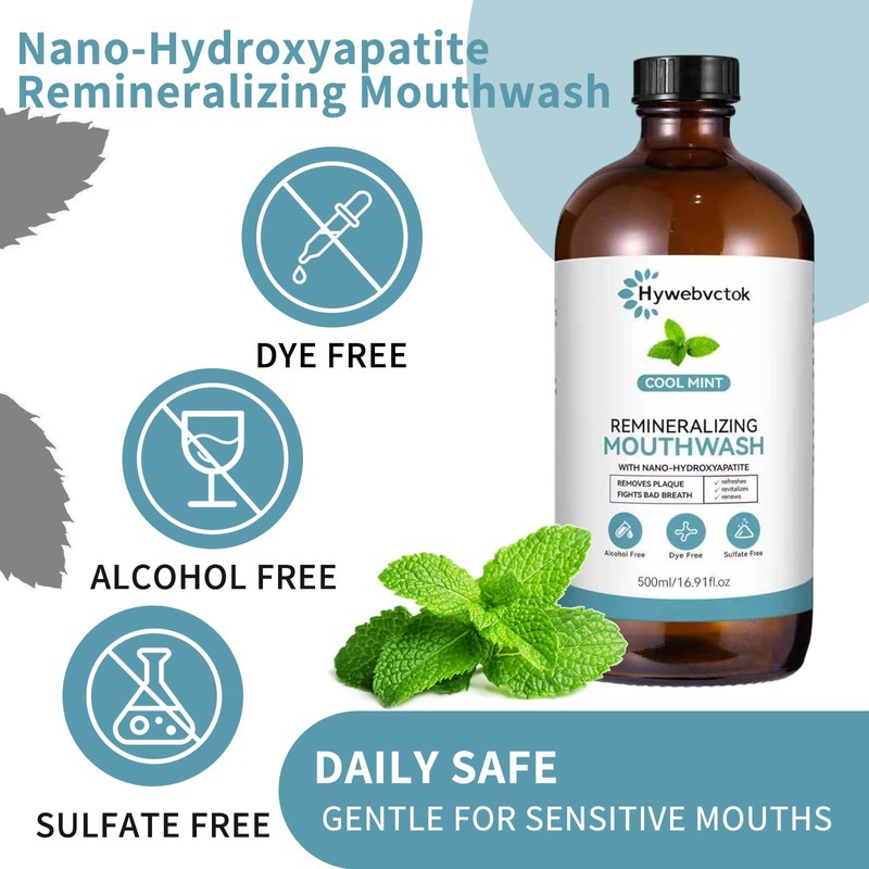 Cool Mint Remineralizing Mouthwash,Nano Hydroxyapatite Mouthwash,16.91Fl Oz