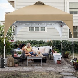 Yaheetech 10x10 Pop Up Canopy Tent with Vent, Easy Set Up Tent, Instant Sun Shelter Canopy with Wheeled Bag, 4 Sandbags, 12 Stakes & 4 Ropes, for Parties, Beach, Outdoor, Khaki