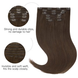 HOTBANANA Human Hair Clip in Hair Extensions, Light Dark Brown 120g Clip in Hair Extensions Real Human Hair Straight Remy Hair Clip in Hair Extensions 20 Inch 7pcs