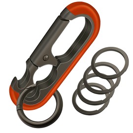 LDJZON Heavy Duty Key Chain Bottle Opener Quick Release Car Keychain with 4 Key Rings for Men and Women, Dark Grey&orange, Small