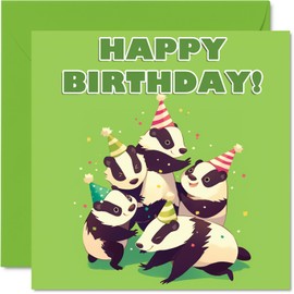 Badger Birthday Cards for Her Him - Party Animals Pyramid - Happy Birthday Card for Mum Dad Brother Sister Auntie Uncle Cousin Friend Family Colleague 145mm x 145mm Bday Greeting Cards