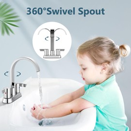 Aolemi Bathroom Faucets for Sink 3 Hole,4 Inch Centerset Waterfall Faucet 2 Handle for Bathroom Sink with Pop-Up Drain and Supply Lines Polish Chrome