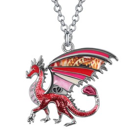 BONSNY Enamel Fantasy Dragon Dinosaur Necklaces Pendant for Women Jewelry Lucky Symbol Multicolor (Red)