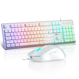Camiysn Gaming Keyboard and Mouse, White 104 Keys RGB Keyboard and 6 Speed RGB Mouse Combo, Pudding Keycaps Silent Computer Keyboard for Computer/PC/Laptop/Mac/Windows/Office