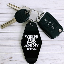 Jgrprlq Funny Keychain for Men Women, Where the Fck Are My Keys Keychain, Unique Black Retro Motel Keychain