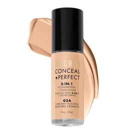 Milani Conceal + Perfect 2-in-1 Foundation + Concealer for a Flawless Complexion, Under Eye Corrector, Cover Redness and Imperfections, Waterproof and Sweatproof - Creamy Natural