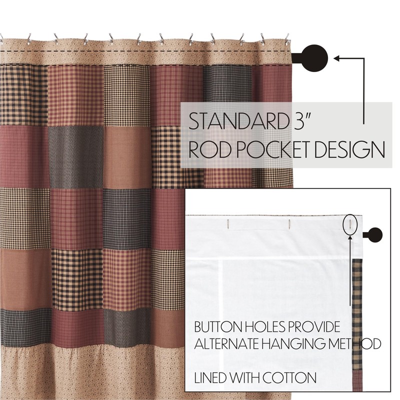 VHC Brands, Maisie Patchwork Shower Curtain, Tan, 72x72