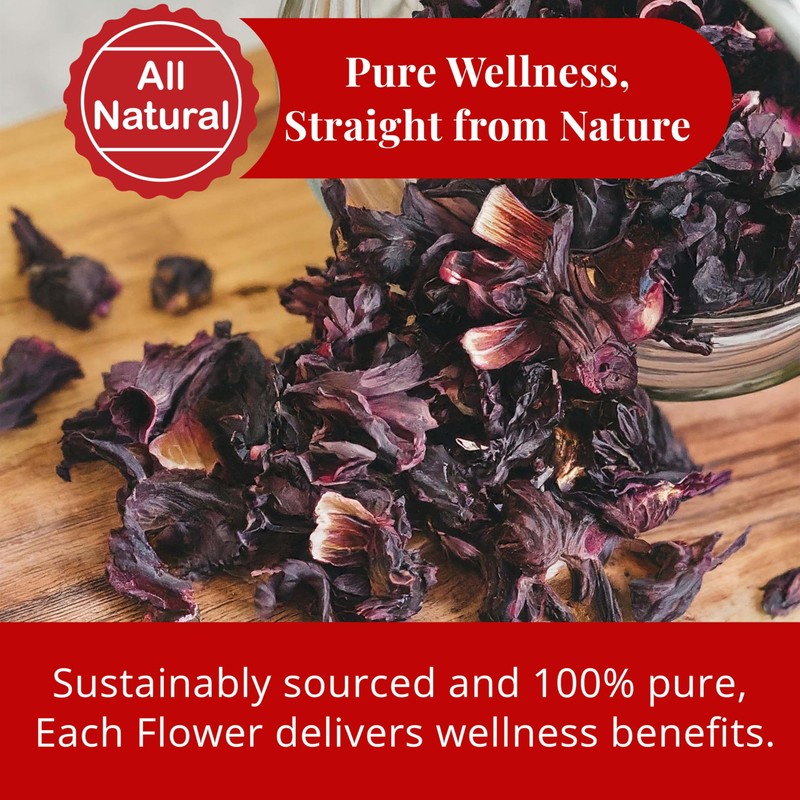 Akshit Natural Hibiscus Flowers, Dried Edible Flowers/Petals, 5.2oz, Flor de