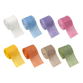 Mlurcu Burlap Wired Ribbon 2 Inch Wide - 8 Rolls, 40 Yards Natural Solid Fabric Metal Wire Edge for Crafts, Gift Wrapping, Wreaths, Bows, Christmas Decorations