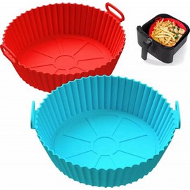Synocare Air Fryer Silicone Liners Pot for 3 to 5 QT, Air Fryer Silicone Basket Bowl, Reusable Baking Tray Oven Accessories (Set of 2 Round- Blue, Red)