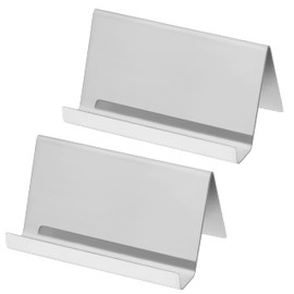 Belle Vous Business Card Holder Metal Stainless Steel (Pack of 2) - Stainless Steel Organiser Business Cards Storage up to 30 Business Cards - Silver Colour Business Card Holder Silver Name Badges