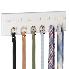 Creproly Belt Hanger Wall Mount Belt Organizer for Closet, Holds Over 28 Belts Wooden Wall Mounted Belt Rack Storage Tie and Scarf Hanger for Closet, Wall, Door (White)