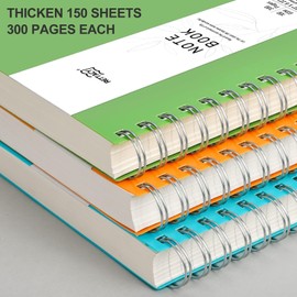 RETTACY Spiral Notebook, B5 College Ruled Notebook with 300 Pages, 7.4" × 10", Medium Size, Notebook Journal for School, Work, Writing, 100 GSM Thick Paper, Flexible Plastic Cover (Green)