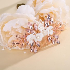 Rumtock Pink Crystal Rose Gold Hair Comb for Wedding Women Leaves Hair Accessories (Rose Gold)