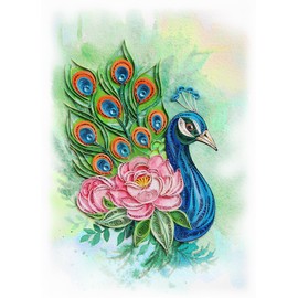 QUILLCRAFT Mother's Day Card, Peony and Peacock Greeting Card, Animal Quilled Quilling, Birth Month Flower Born in November Birthday, Mothers Day Card for Mom Grandma Friend (Peony and Peacock)