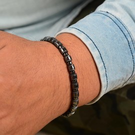 CASVIA Hematite Mens Bracelet with Chakra and Protective Bracelet with Stainless Steel Adjustable Chain Mens Jewelry Ideal for Yourself, Your Father and Your Friends.