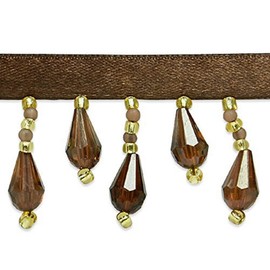 Trims By The Yard Joanne Beaded Teardrop Fringe Trim, Decorative Fringe For Fashion, Costume, or Home Decor, Washable Fringes, 10-Yard Cut, Brown