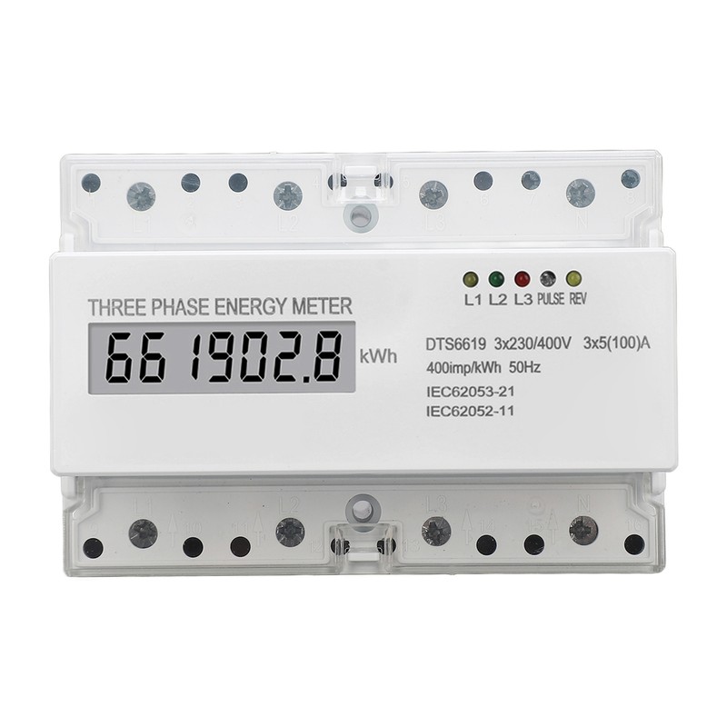 3 Phase Energy Meter DIN Rail Mount Electricity Usage Monitor