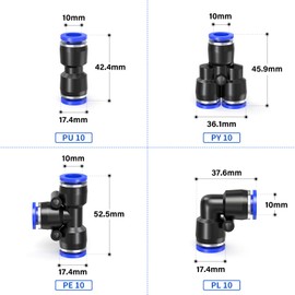 ERGAOBOY Pack of 40 Blue 10 mm Pipe OD Push to Connect Fittings Pneumatic Quick Release Connector Kit Push Lock, Divider + Angle + Tee + Straight