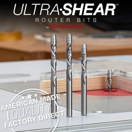 Ultra-Shear Solid Carbide Flush Trim Router Bit, 1/4" CD, 1/4" SH, 1-1/2" CL, 2FL, Compression, USA Made Spiral Bit, Twin Bearing for Template Pattern