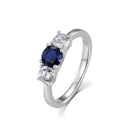 Ladies Solid Sterling 925 Silver 3 stone Blue and White Sapphire Eternity Ring Sizes K to U (K)