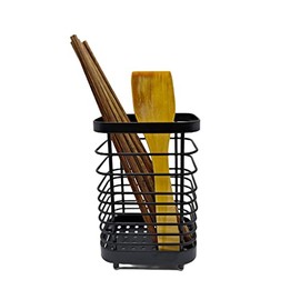 Simpcozy Utensil Holder, Stainless Steel Cutlery Drainer Sink Caddy, Rust Proof Sink Tidy Kitchen Sink Organiser, Cutlery Organiser for Kitchen Utensil (Black plus)