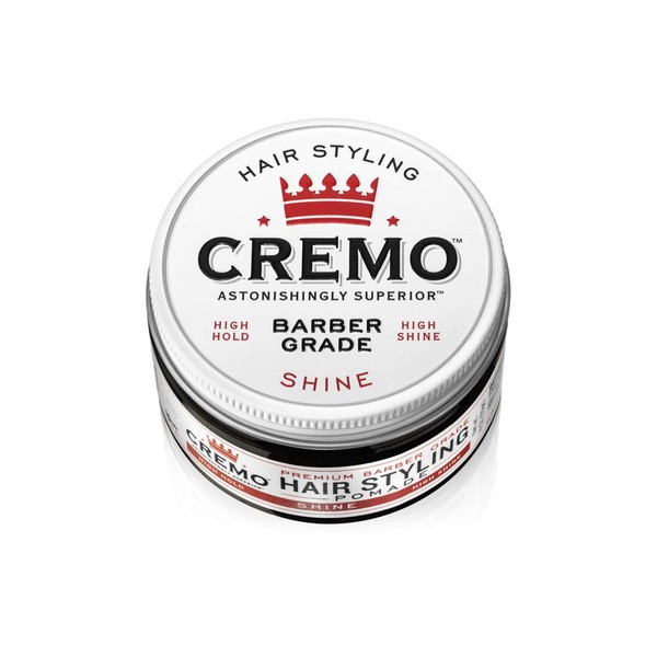 Cremo Premium Barber Grade Hair Styling Shine Pomade, High Hold, High Shine, 4 Oz