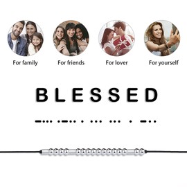 Gleamart Blessed Adjustable Morse Code Bracelet Inspirational Secret Message Bangle Present for Friend Sister Mother Wife