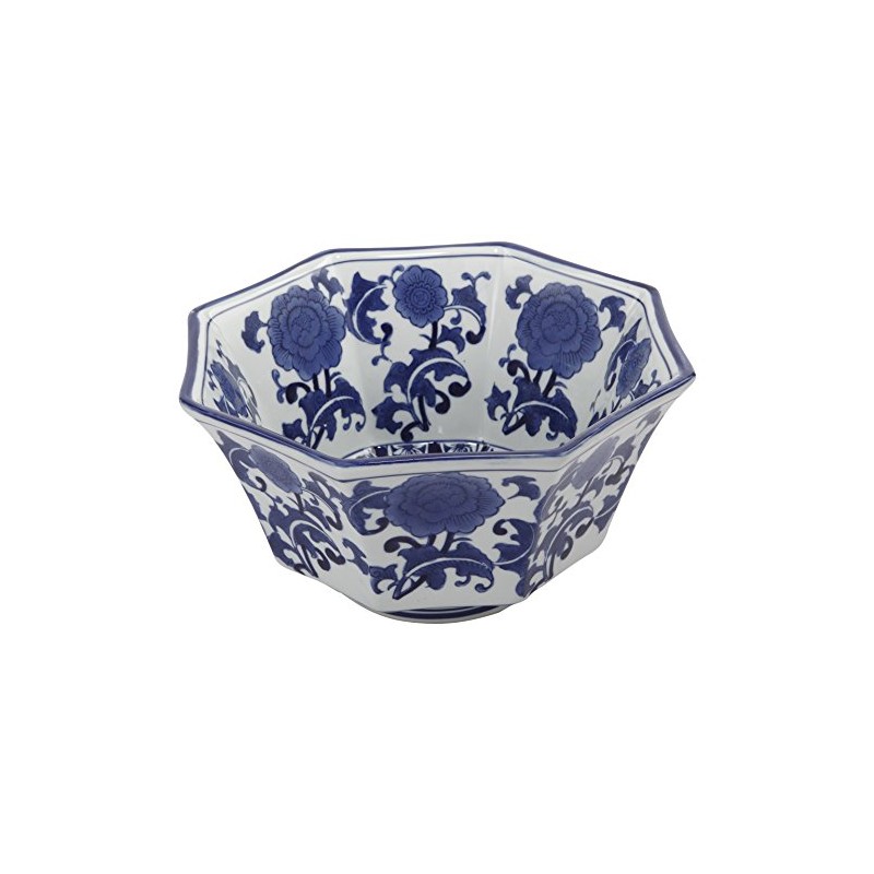 A&B Home 0162 Ren Blue & White Centerpiece Bowl, 10.5"