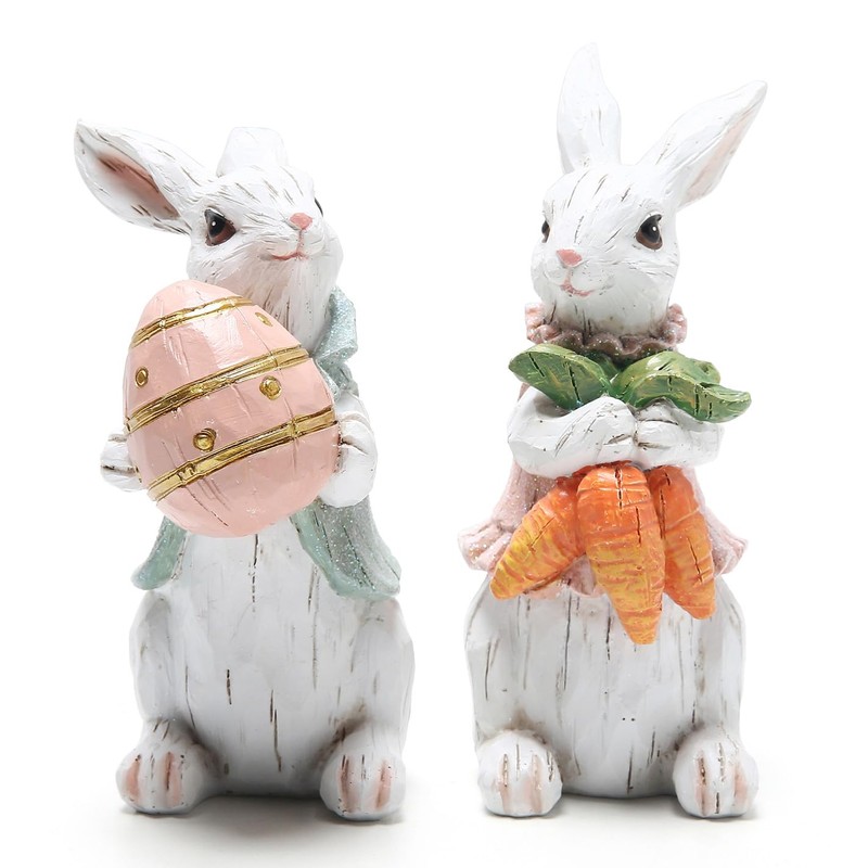 Hodao Easter Bunny Decorations Spring Home Decor Bunny Figurines Gifts(Easter