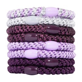 L. Erickson Purple Hair Ties for Thick Hair, Grab & Go Ponytail Holders, 8 Pack, Royal, Thick No-Crease Bands with Strong Hold, Damage-Free Design, Elegant Jewel Mix