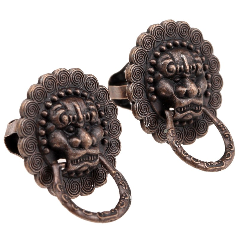 10Pcs 0.94"x 0.59" Antique Copper Lion Head Pull Handle Ring