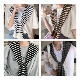 LumiSyne Wool Knitted Small Shawl For Women Long Sleeves Knotted Classic Stripe Pattern Decorative Shawl Wrap Cape Warm Scarf