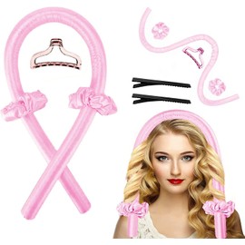 Rizos Sin Calor para Onda Natural, Rizadores de Cabello Sin Calor con Pinzas para el Cabello y Coletero para Cabello Largo, Kit de Herramientas para Peinar el Cabello de Seda Suave, Sin Daños, Sin Calor (Rosa)…