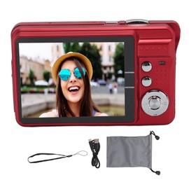4K Digital Camera 48MP HD 2.7 Inch Screen 8X Zoom Autofocus Auto Beauty Anti Shake Travel Pocket Camera with Fill Light for Teens Kids Red